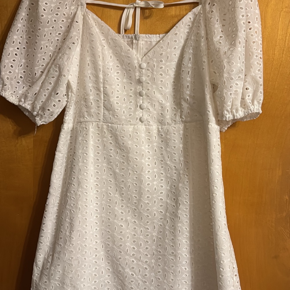 White Eyelet Dress with Puff Sleeves